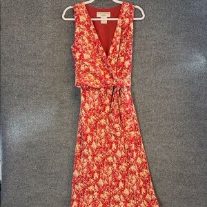 Jones of New York Red Floral Lined Midi Dress Size 10